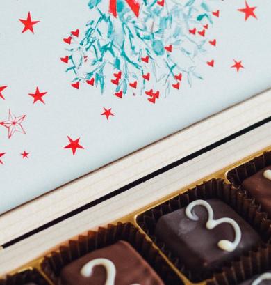 Adventskalender met genummerde chocolaatjes, als inspiratie voor een adventskalender voor mannen
